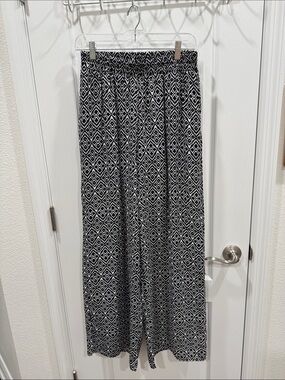 Blue Rain Black & White Diamond-Print Wide Leg Pants
